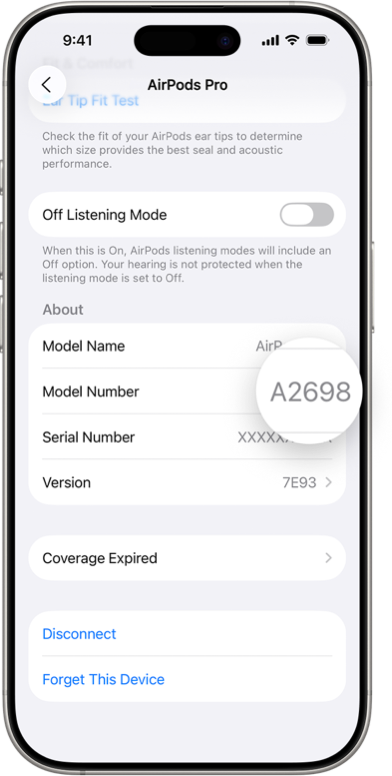 Numer modelu AirPods w ustawieniach Bluetooth iPhone'a
